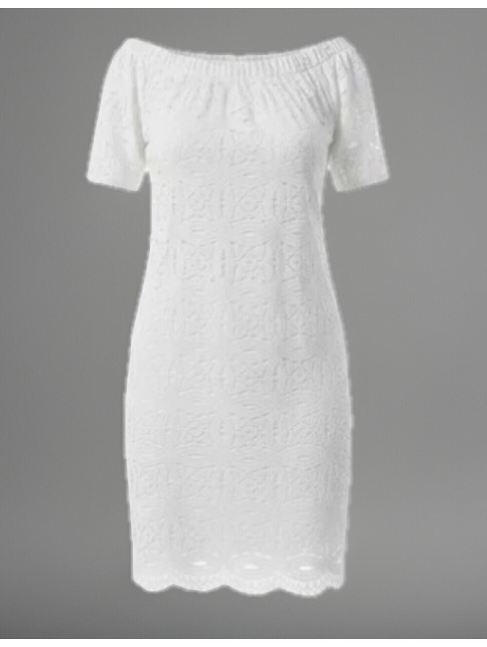 Chico Size 1 White Lace Short Sleeve Off-Shoulder Dress Peasant Cottage Coastal